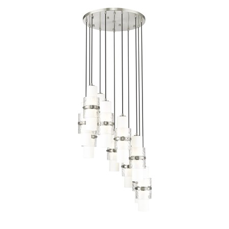 Z-Lite Cayden Chandelier, 11-Light, 24 In.W x 16.75 In.H, Brushed Nickel/Clear + Etched Opal 1946P-11R-BN